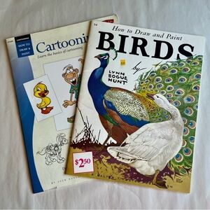 Vintage How To Draw & Paint Birds & Cartooning Books - Set of 2
